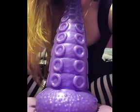 Cute redhead teans girl sucks monster dildo