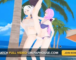 Honkai Impact Elysia and Kiana Beach Sex Hentai Mmd 3D Purple Hair Color Edit Smixix