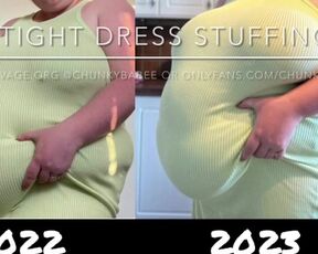 BBW FEEDEE STUFFING IN TIGHT DRESS! HUGE WEIGHT GAIN!