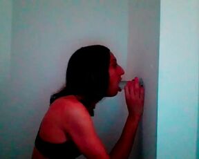 Petite Tgirl Sucks Wall Mount Dildo Lovingly #2